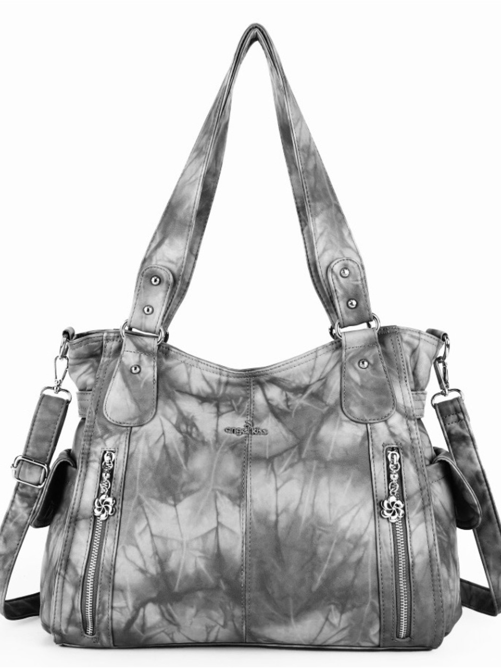 Angel Kiss Lady Grey Tie-Dye Vegan Leather Handbag / Shoulder / Crossbody Bag